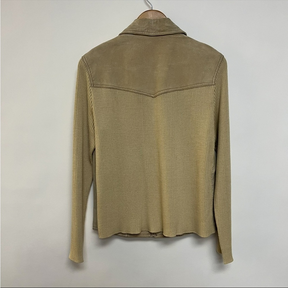 Cold water Creek Tan Genuine Suede Leather Jacket Ribbed Sleeves Beige US 12 - Picture 7 of 8